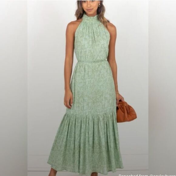 Cleobella Maci Maxi Dress Size XS Green  Revolve Organic Cotton Open Back - Picture 1 of 14